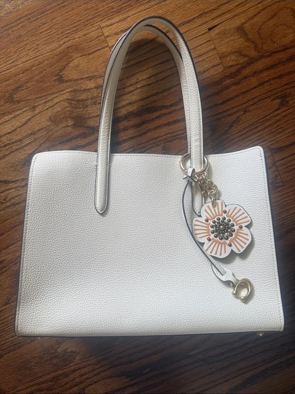 Coach White Pebbled Leather Satchel with Floral Charm